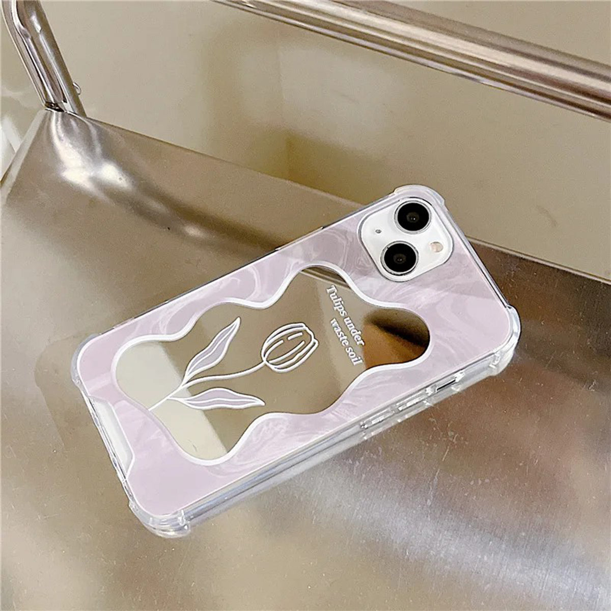 Cute Mirror Case Aesthetic Y2K Compatible with iPhone 11 12 13 14 15 Kawaii Flower Design Protective Shockproof Floral Case