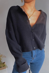 Rib-knit Drop Sleeve Buttoned Front Sweater Cardigan