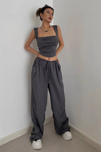 Slant Pocket Drawstring Waist Straight Leg Pants