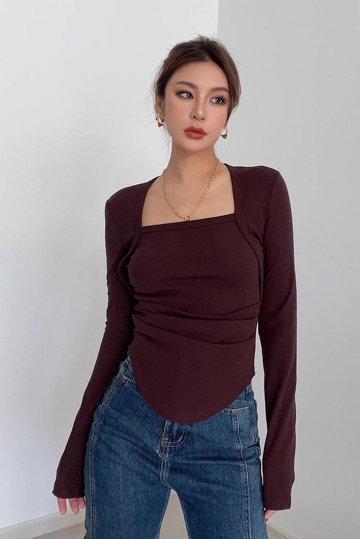 Women's Long Sleeve Scoop Neck Tops Fitted Cut Out T-Shirt