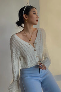 Women's Long Sleeve Cable Knit Button Cardigan Sweater Open Front Outwear Coat