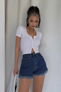 Rib-knit Buttoned Front Crop Tank Tops