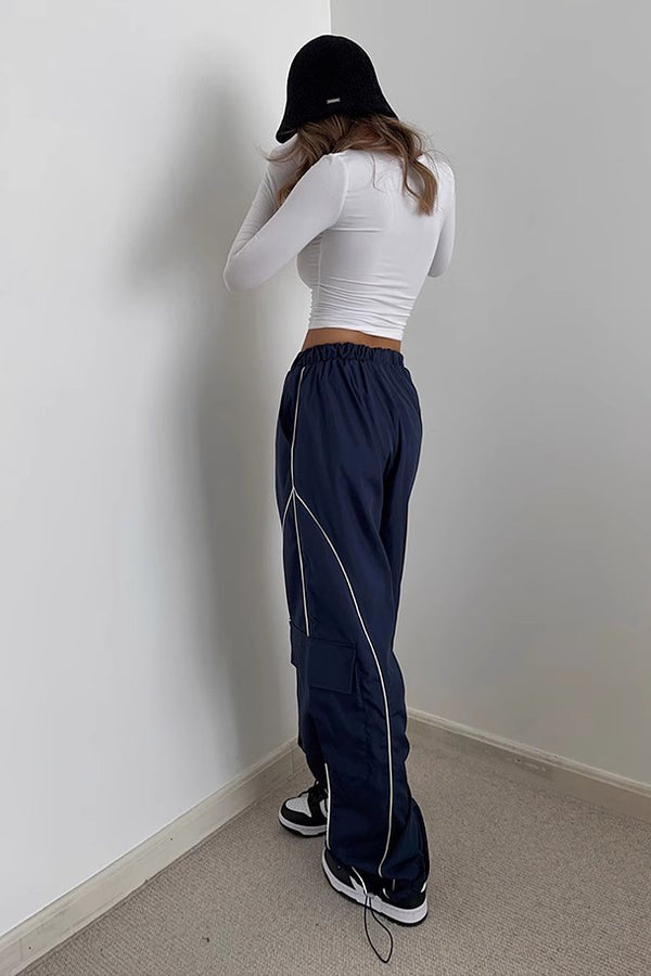 Women's Contrast Side Seam Elastic Waist Sports Pants