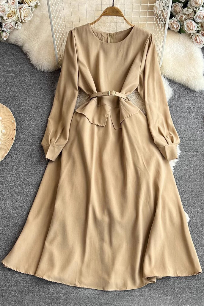 Retro Women Scoop Neck Long Sleeve Maxi Dress