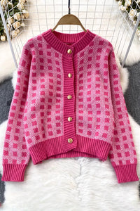 Fashion Women Plaid Knit Long Sleeve Cardigan Coat