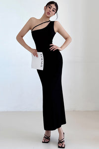 Sexy Women Sleeveless Single Shoulder Strap Stretch Bodycon Maxi Dress