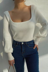 Solid Scoop Neck Ribbed Crop Sweater Tops
