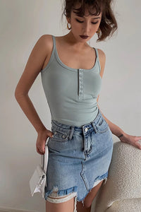 Women's Ribbed Fitted Button Crop Tank Top