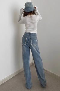 Nature High Waist Raw Trim Pocket Jeans