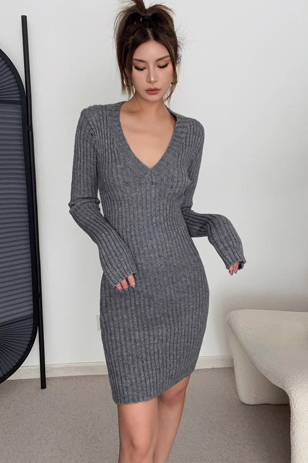 Women's Sexy Ruched Wrap V-Neck Bodycon Dress
