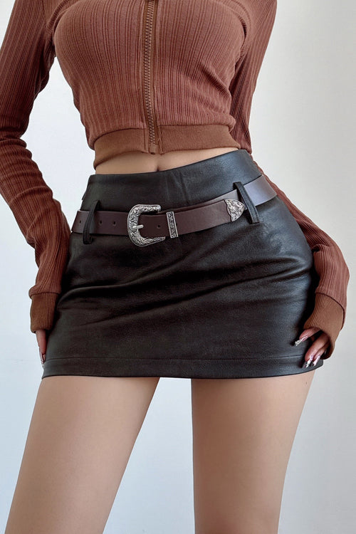 Retro Women Leather A-Line Skirt