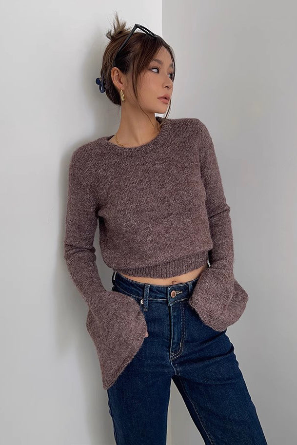 Rib-knit Long Sleeve Solid Sweater