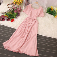 Fashion Women Short Sleeve Strappy Pleated Maxi Dress