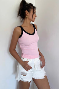 Women's Sleeveless Contrast Trim Tank Tops Fitted Cami Tee Shirt