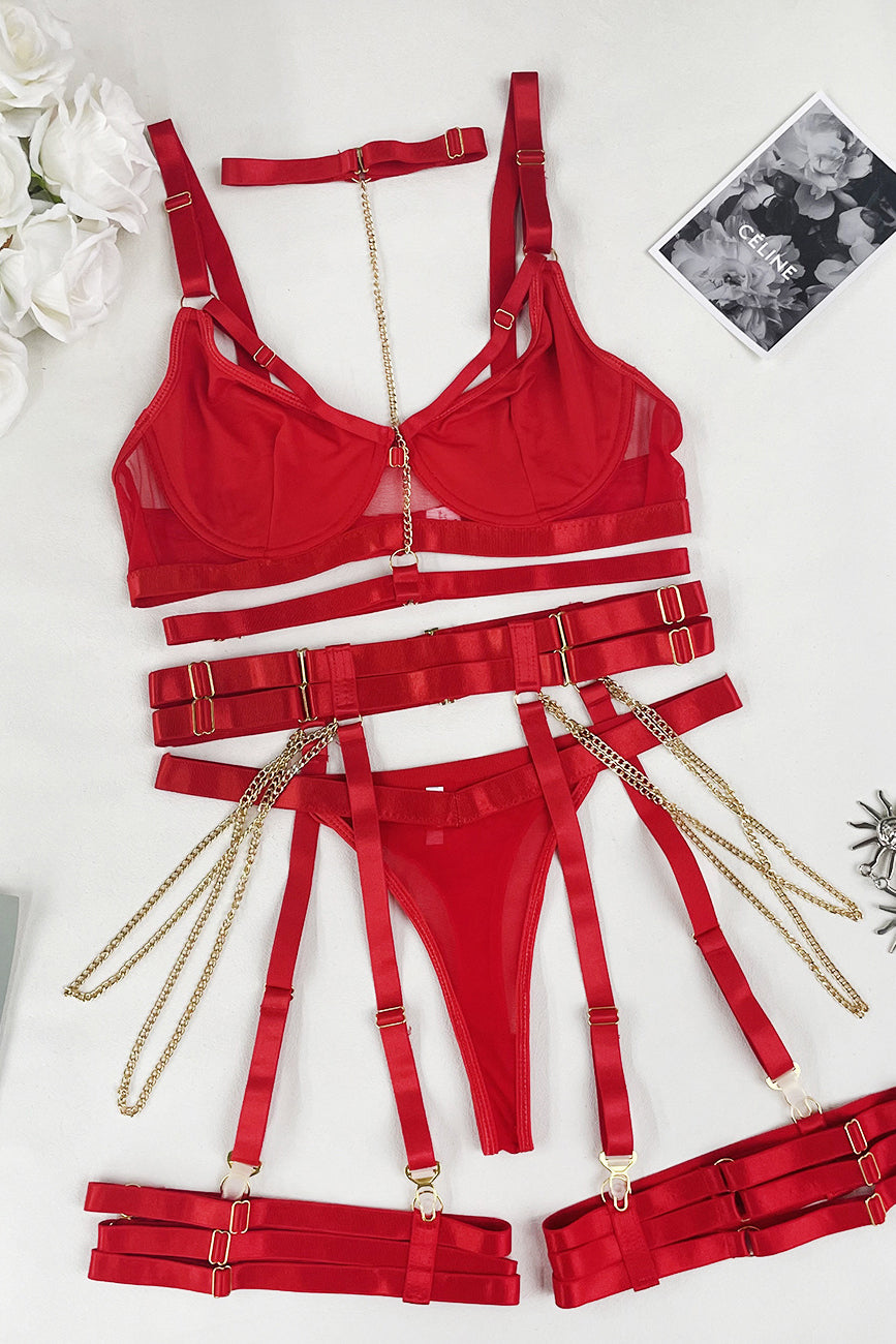 Women Sexy Hollow Strappy Underwear Lingerie Set