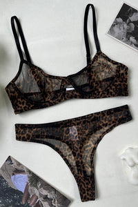 Women Sexy Chiffon Leopard Underwear Lingerie Set