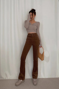 Nature High Waist Slant Pocket Flared Leg Pants