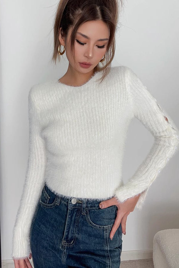 Women's Buttoned Side Crew Neck Sweater