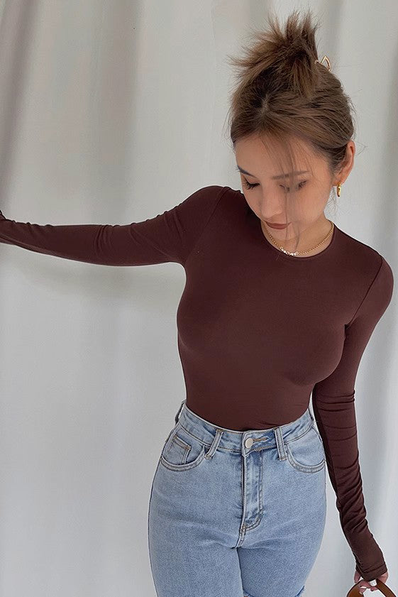 Women's Long Sleeve Round Neck Ribbed Tops Fitted Basic Shirts