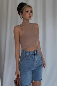 Knitted High Neck Solid Tops