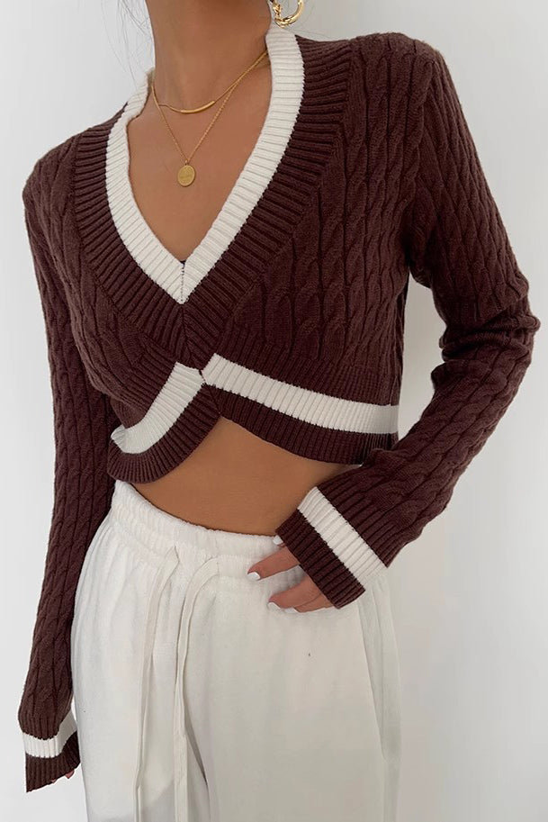 Women's Contrast Fashion Cable Knit Crop Sweater