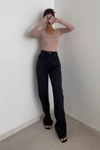 Nature High Waist Raw Trim Pocket Jeans