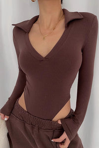 Women's Long Sleeve Warp V Neck Fitted Jumpsuit