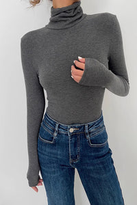 Rib-knit Fitness Long Sleeve Shirt Tops