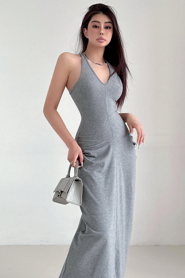 Sexy Women V-Neck Sleeveless Backless Ruffle Maxi Dress