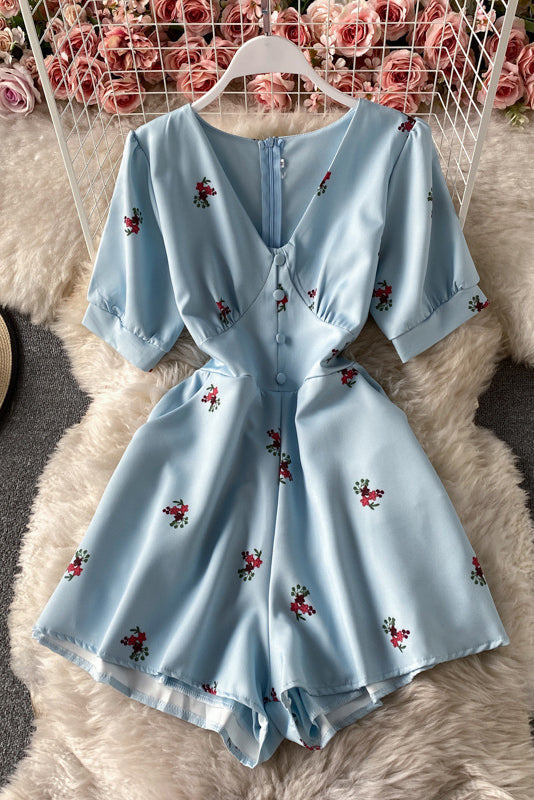 Sexy Women V-Neck Short Sleeve Zip Romper Jumpsuit