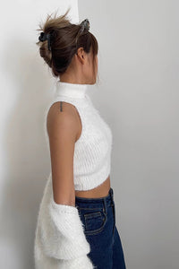 Women's Rib-knit Shawl Jacet & Mock Neck Vest Two Piece Set