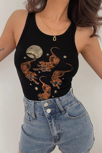 Women's Sleeveless Printed Fitted Cami Tee Shirts