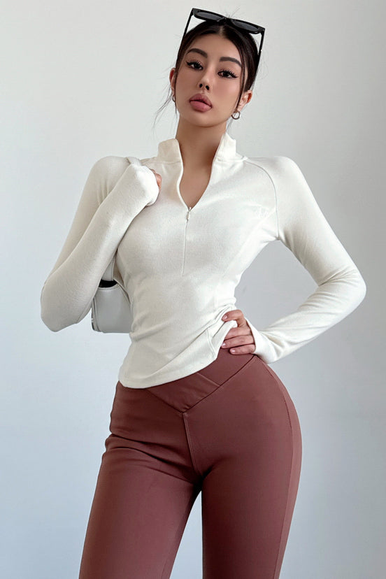 Casual Women Zip Lapel Long Sleeve Tops