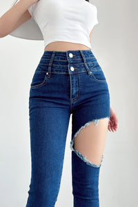 Fashion Women Tight Ripped Pants Trousers Jeans