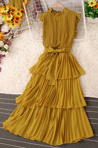 Fashion Women Lace Sleeveless Pleated Maxi Dress