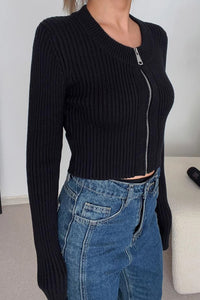 Women's Open Front Cardigan Sweaters Fashion Zip Detail Outwear