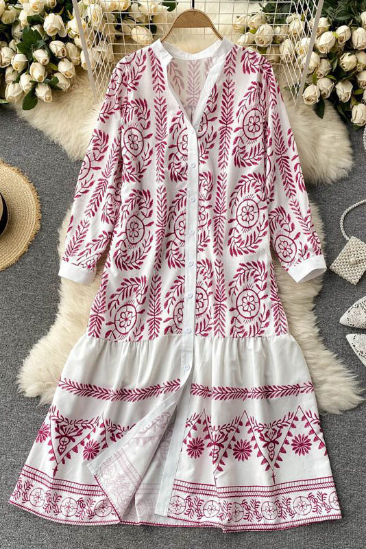 Fashion Women Print Long Sleeve Maxi Dress