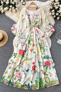 Fashion Women Floral V-Neck Long Sleeve Maxi Dress