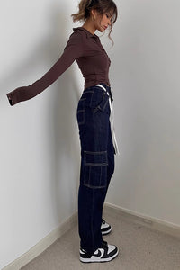 Women's Buckle Detail Pocket Side Cargo Jeans