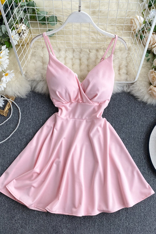 Sexy Women Strap V-Neck Backless A-Line Dress