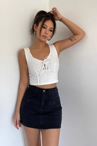 Women's Sleeveless Embroidery Lace Up Front Crop Tank Top