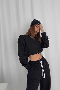 Women's Crew Neck Long Sleeve Crop Sweater