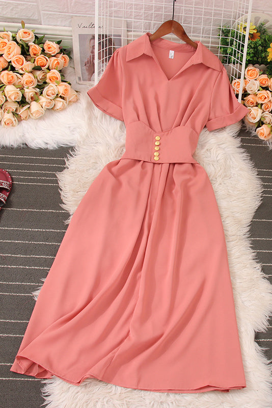 Fashion Women V-Neck Short Sleeve Maxi Dress