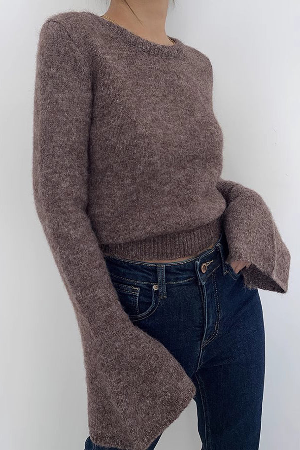 Rib-knit Long Sleeve Solid Sweater
