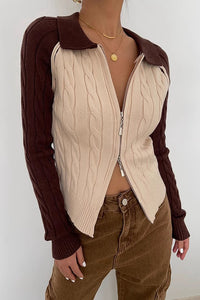 Women's Zip Detail Cable Knit Cardigan Sweater Outwear