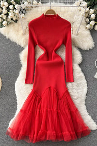 Fashion Women Knit Long Sleeve Gauze Maxi Dress