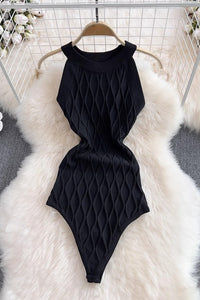 Sexy Women Sleeveless Halter Knit Bodysuits