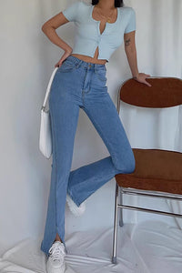 High Waist Split Hem Flared Jeans