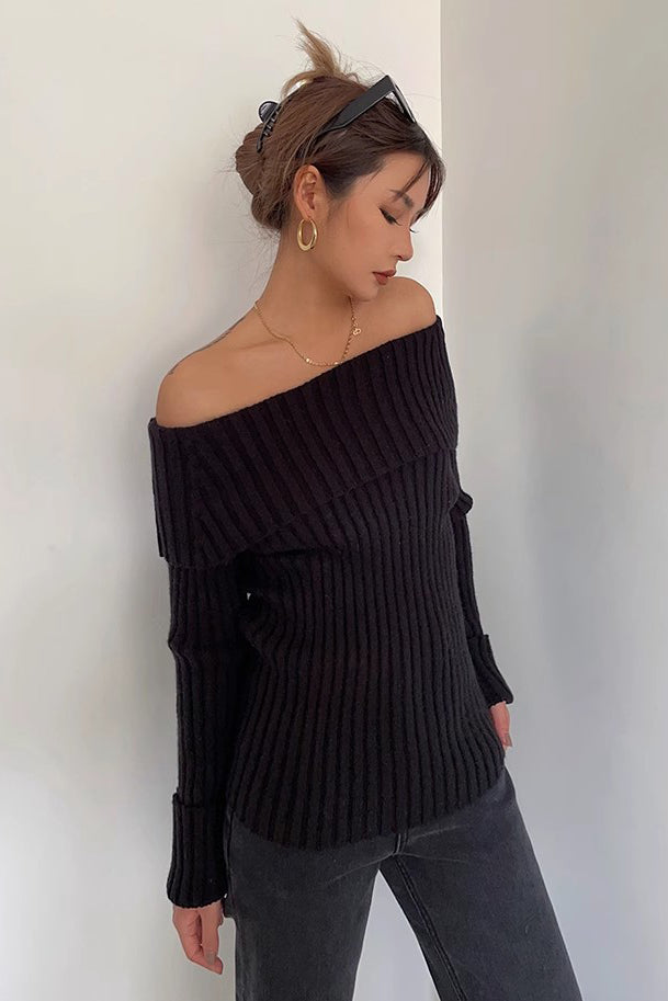 Off Shoulder Fashion Rib-Knit Sweater