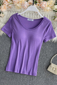 Fashion Women Scoop Neck Short Sleeve T-Shirt Top